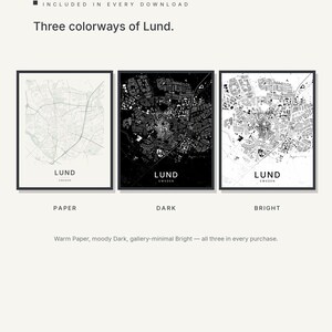 Lund Map Print, City Poster Wall Art, Printable Digital Download, Minimalist Scandinavian City Map, Housewarming Gift image 2