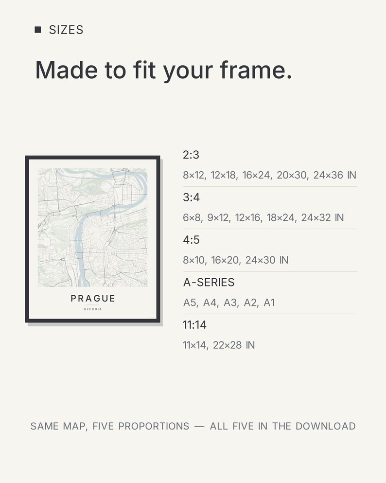 Prague map wall art — Listing image 06 — sizes
