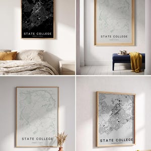 State College map wall art — Listing image 02 — colorways