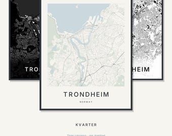 Stampa della mappa di Trondheim, decorazione da parete, download digitale stampabile, poster minimalista della città, stile scandinavo, regalo per l'inaugurazione della casa