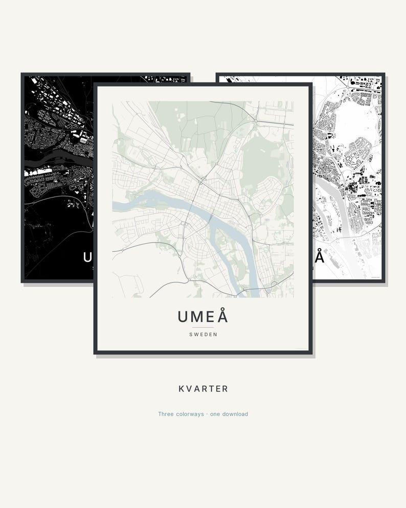 Umea Map Print, Umea Poster, Wall Art, Printable, Digital Download, Minimalist City Map, Scandi (Umeå) image 1