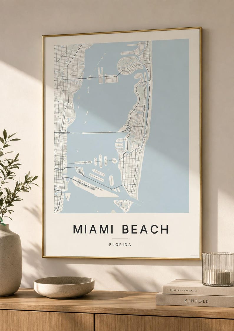 Miami Beach map wall art — Photo of the poster in an interior