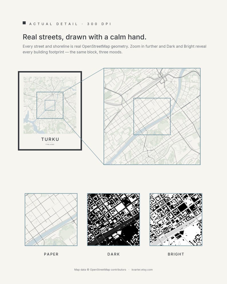 Turku Map Print, Wall Art, Printable, Digital Download, Minimalist City Map Poster, Scandi, Housewarming Gift image 4