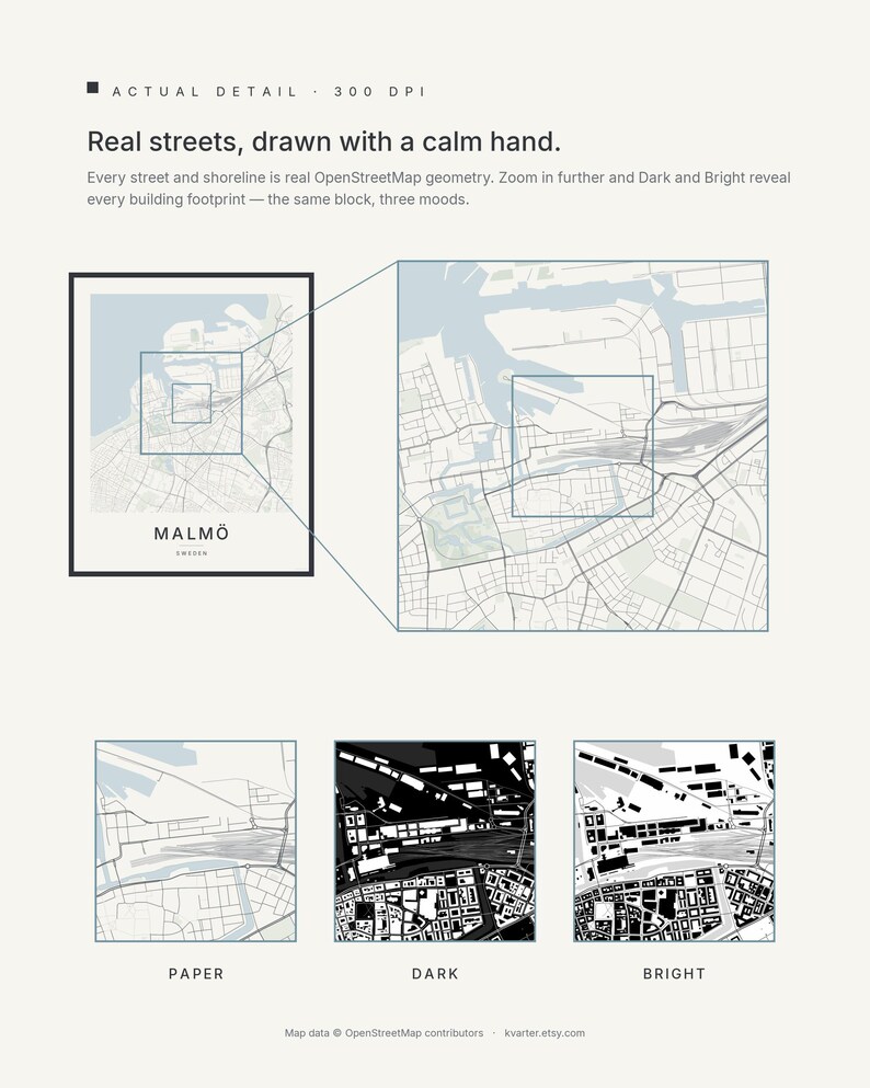 Malmö Map Print, Wall Art, Printable Digital Download, Minimalist City Map, Scandi Poster, Housewarming Gift image 4