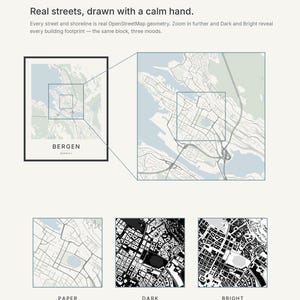 Bergen-Stadtplan als Kunstdruck, Wandbild zum Ausdrucken, Digitaler Download, Minimalistisches Stadtplan-Poster, Skandinavische Deko, Einzugsgeschenk Bild 4
