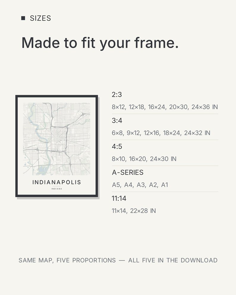 Indianapolis map wall art — Listing image 06 — sizes