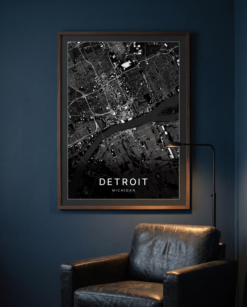 Detroit map wall art — The poster in a room (AI-generated)