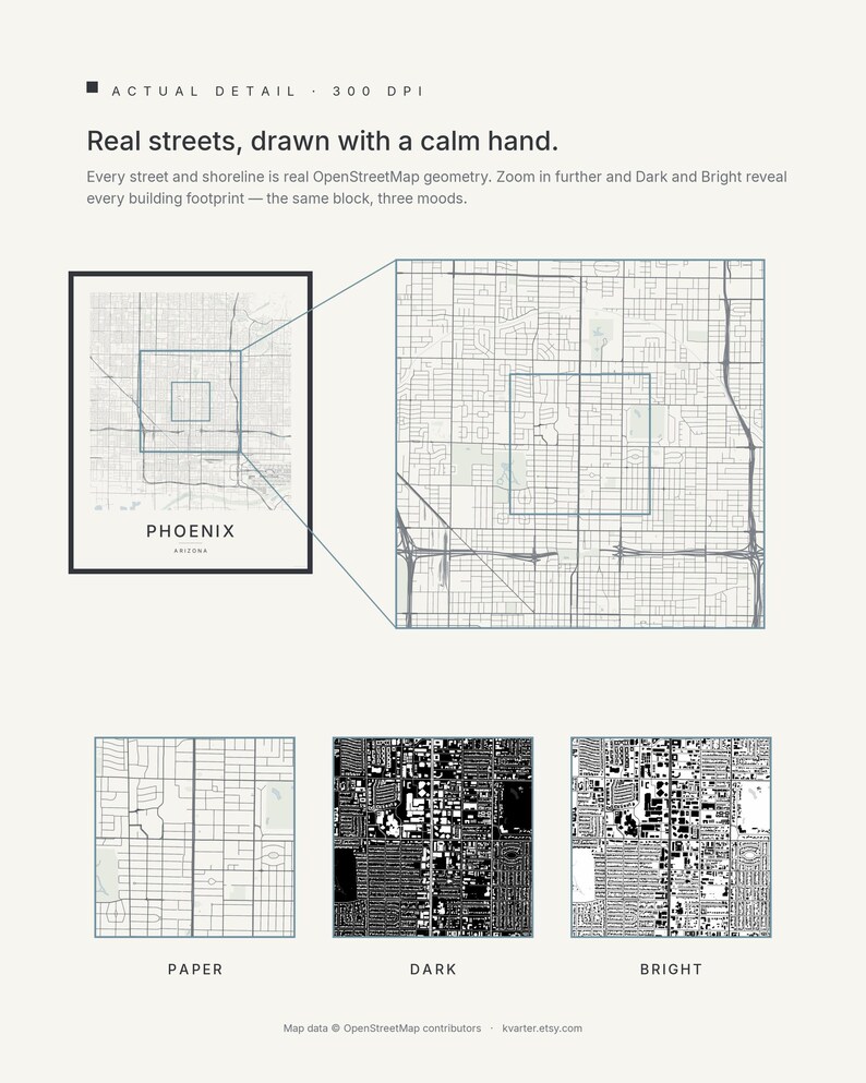 Phoenix map wall art — Listing image 04 — detail
