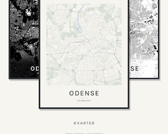Mapa Odense, wydruk, plakat Odense, skandynawska sztuka ścienna, minimalistyczna mapa miasta, Dania do druku, pobranie cyfrowe, prezent na parapetówkę