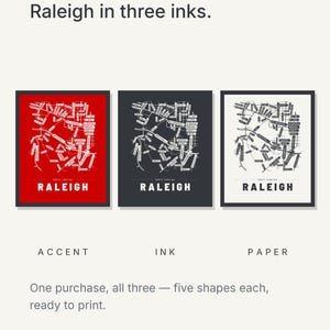 Raleigh map wall art — Listing image 05 — colorways