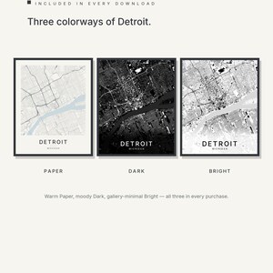 Detroit map wall art — Listing image 02 — colorways