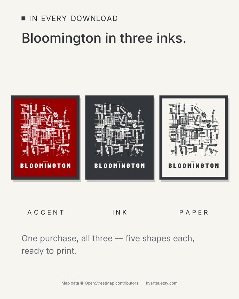 Bloomington map wall art — Listing image 05 — colorways