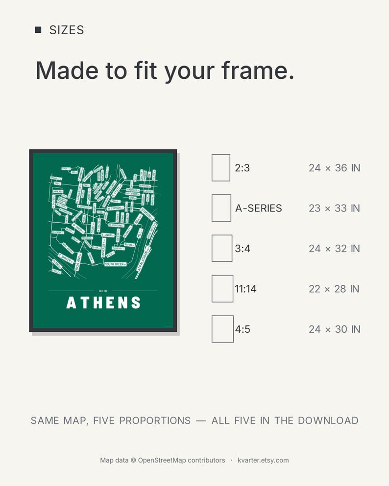 Athens map wall art — Listing image 08 — sizes