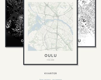 Oulu Map Print, Wall Art, Printable, Digital Download, Minimalist City Map, Scandi Poster, Housewarming Gift