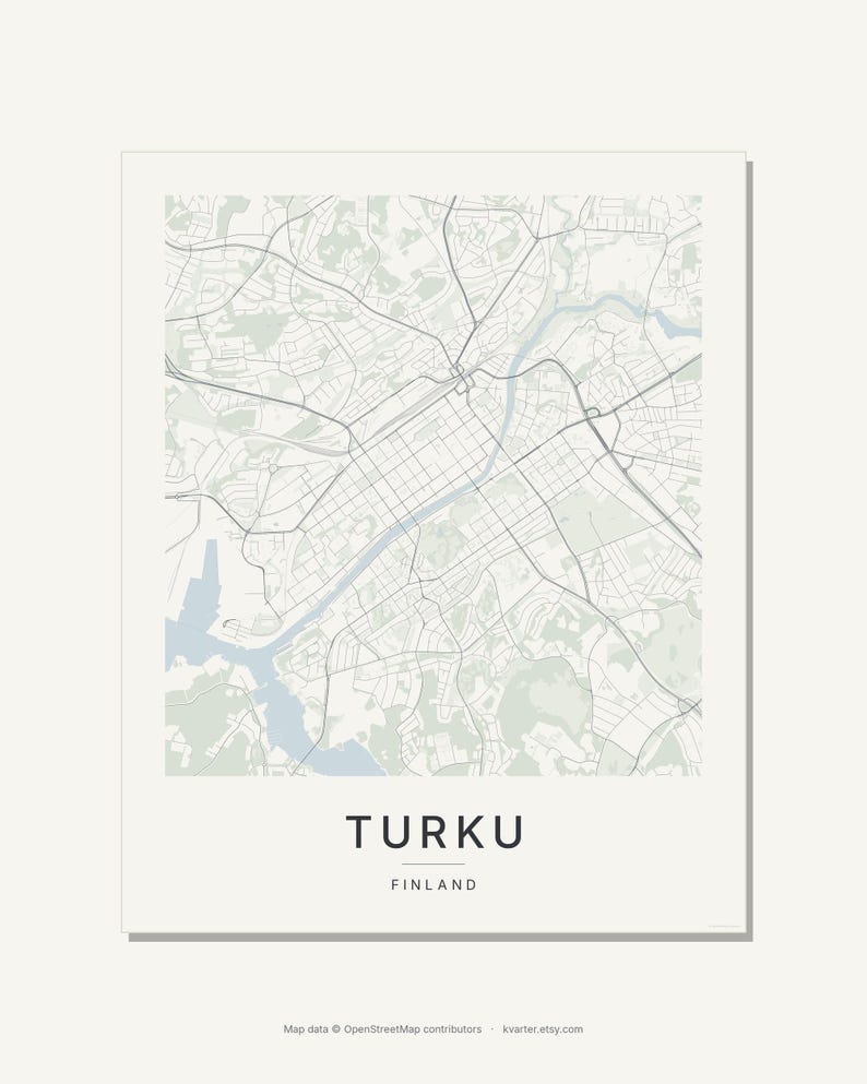 Turku Map Print, Wall Art, Printable, Digital Download, Minimalist City Map Poster, Scandi, Housewarming Gift image 9