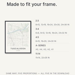 Tuscaloosa map wall art — Listing image 06 — sizes