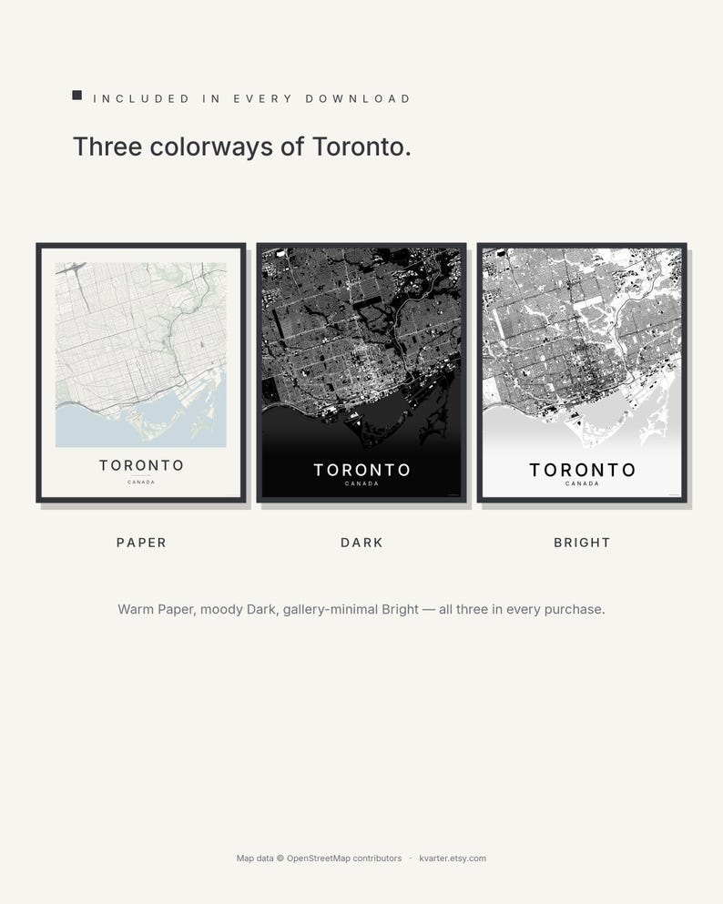 Toronto map wall art — Listing image 02 — colorways