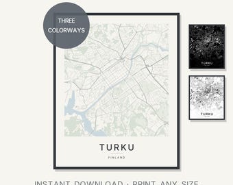 Stadtplan von Turku, Finnland, als Kunstdruck im skandinavischen minimalistischen Stadtstil (Digitaler Download)