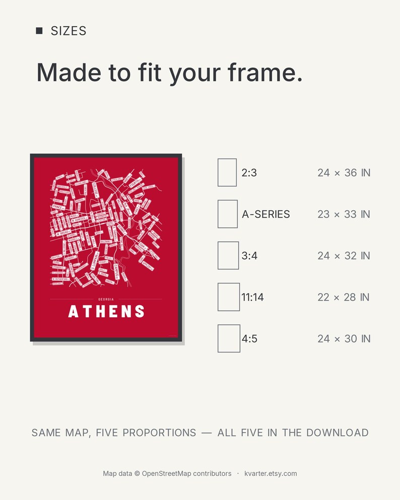 Athens map wall art — Listing image 08 — sizes