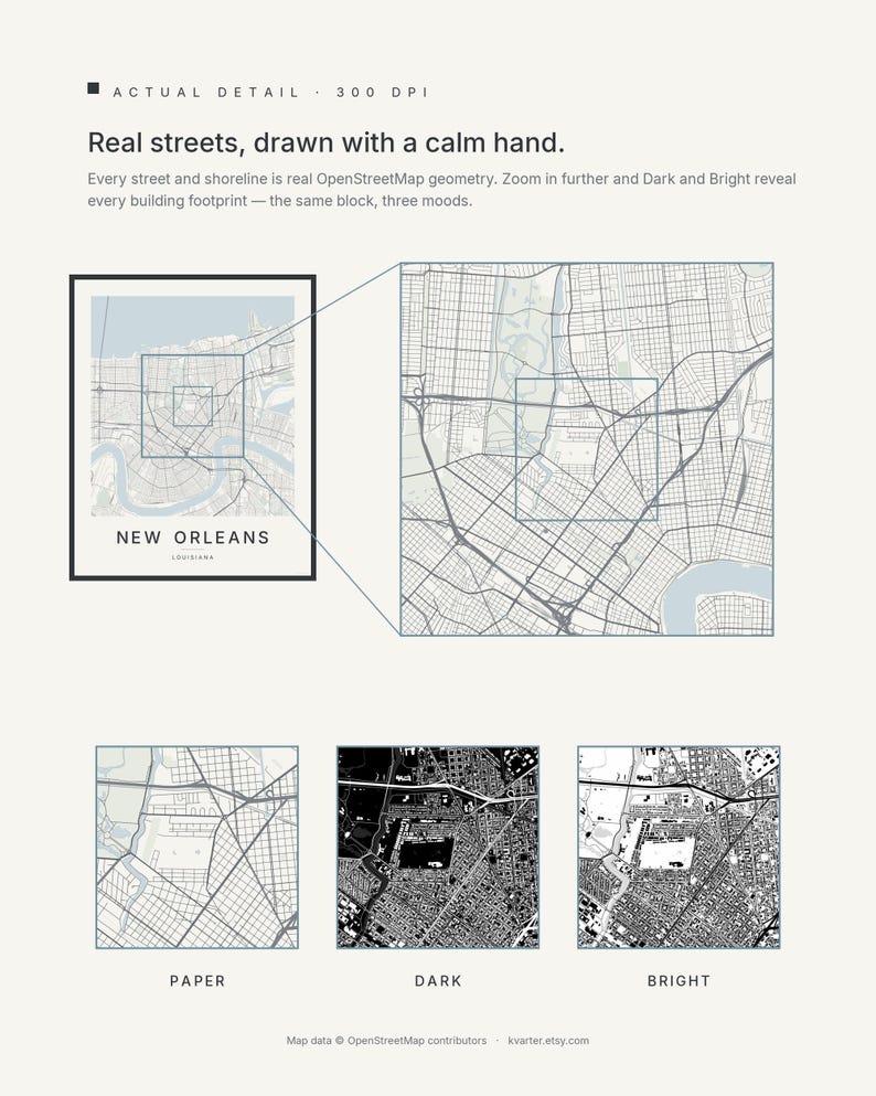 New Orleans map wall art — Listing image 04 — detail