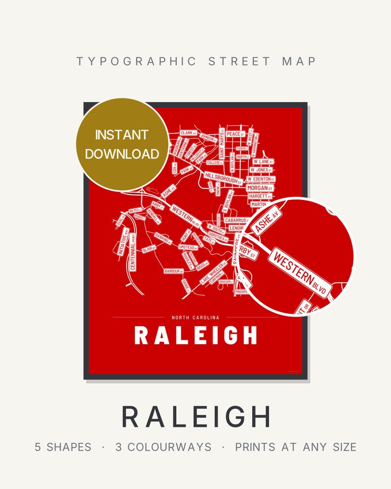 Raleigh map wall art — Listing image 01 — hero