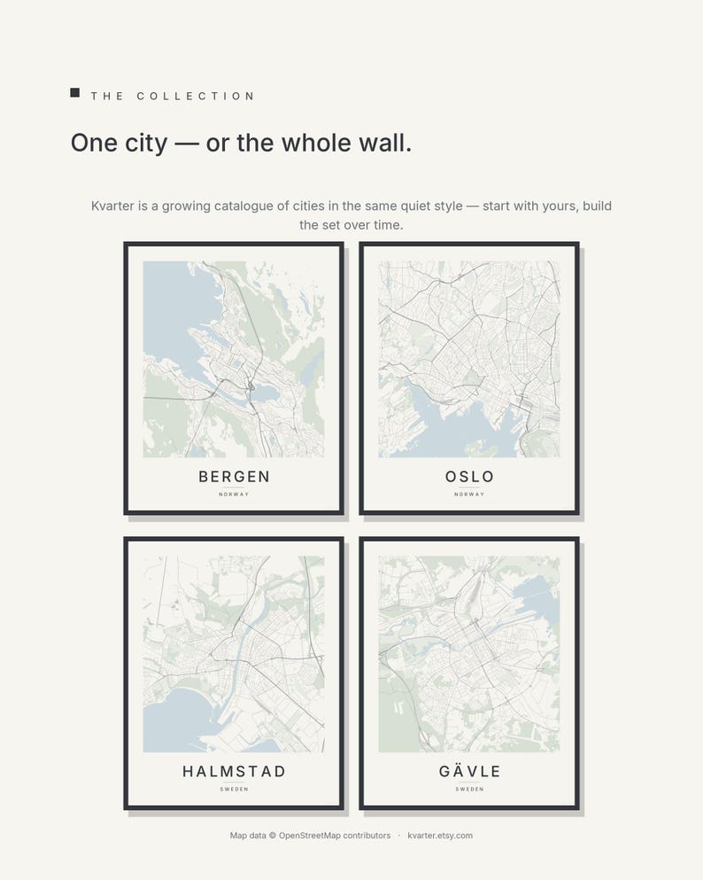Bergen-Stadtplan als Kunstdruck, Wandbild zum Ausdrucken, Digitaler Download, Minimalistisches Stadtplan-Poster, Skandinavische Deko, Einzugsgeschenk Bild 7