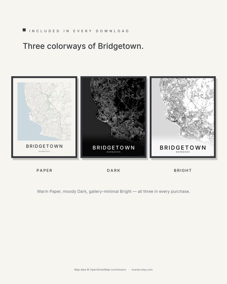 Bridgetown map wall art — Listing image 02 — colorways