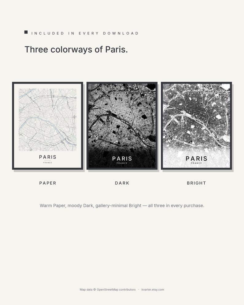 Paris map wall art — Listing image 02 — colorways