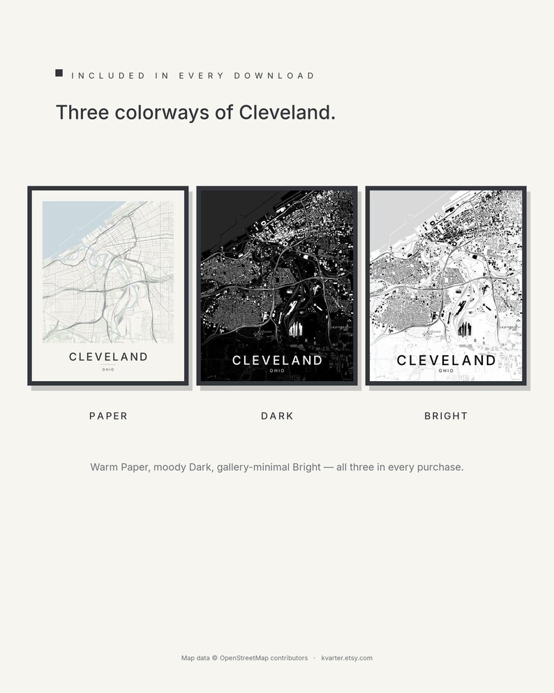 Cleveland map wall art — Listing image 02 — colorways