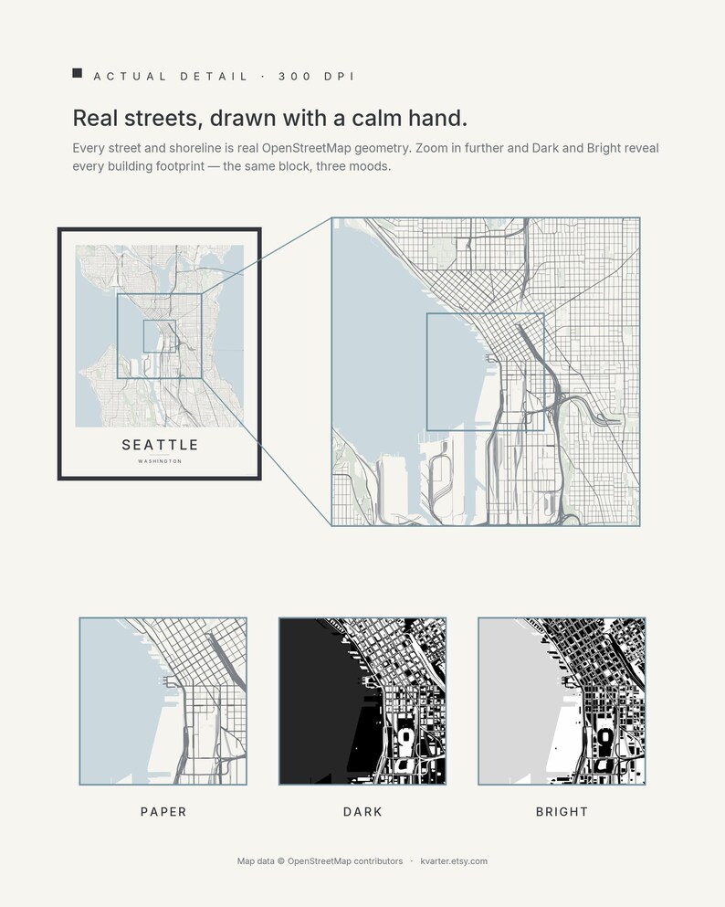 Seattle map wall art — Listing image 04 — detail