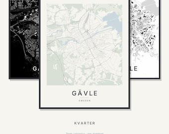 Druk mapy Gävle, plakat Gävle, skandynawska sztuka ścienna, minimalistyczna mapa miasta, Szwecja do druku, cyfrowe pobieranie, prezent na parapetówkę