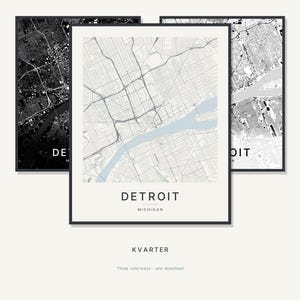 Detroit Map Print, Detroit Poster, Modern Wall Art, Minimalist City Map, Us Printable, Digital Download, Housewarming Gift