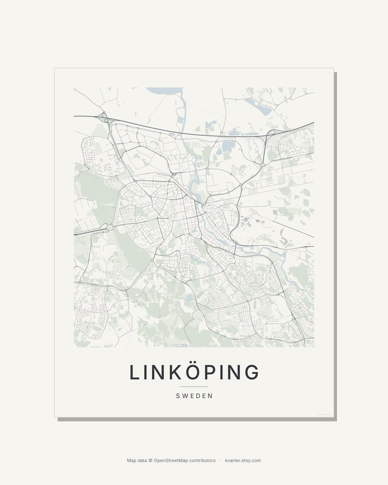 Carte de Linköping à imprimer, affiche de la ville, décoration murale à imprimer, carte minimaliste de la ville, téléchargement numérique, décoration scandinave, cadeau de pendaison de crémaillère image 3