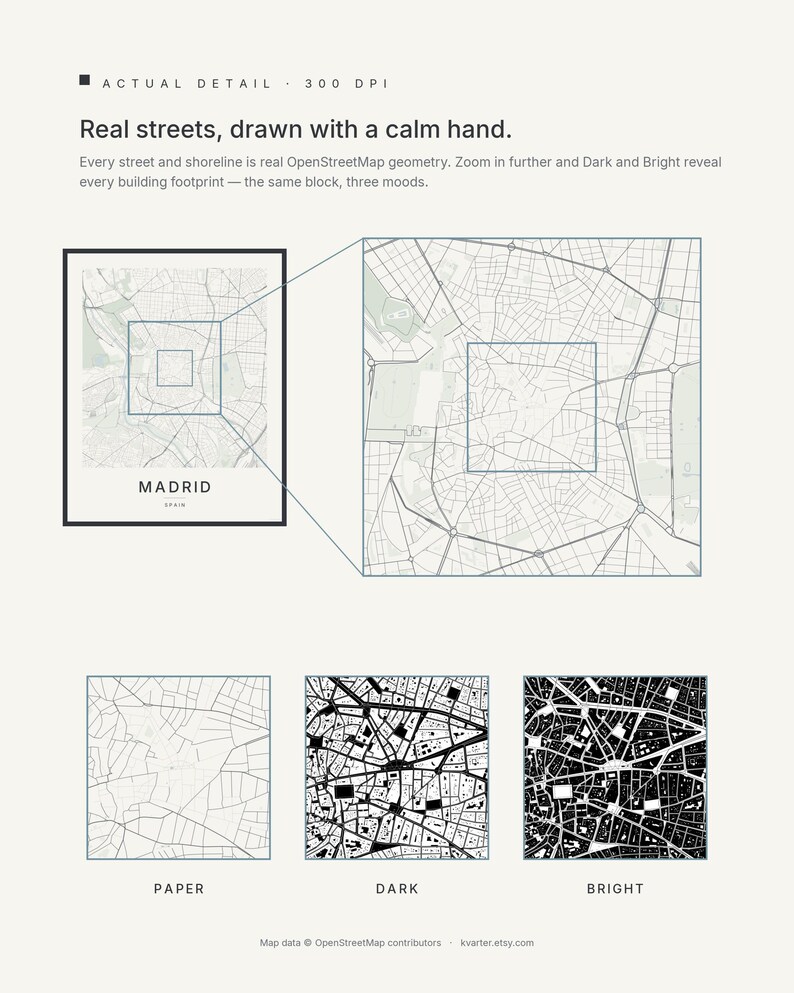 Madrid map wall art — Listing image 04 — detail