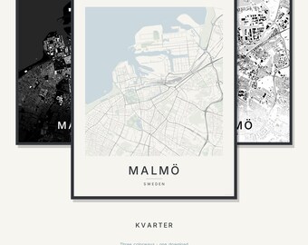 Malmö Map Print, Malmö Poster, Scandinavian Wall Art, Minimalist City Map, Sweden Printable, Digital Download, Housewarming Gift