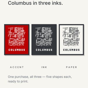 Columbus map wall art — Listing image 05 — colorways