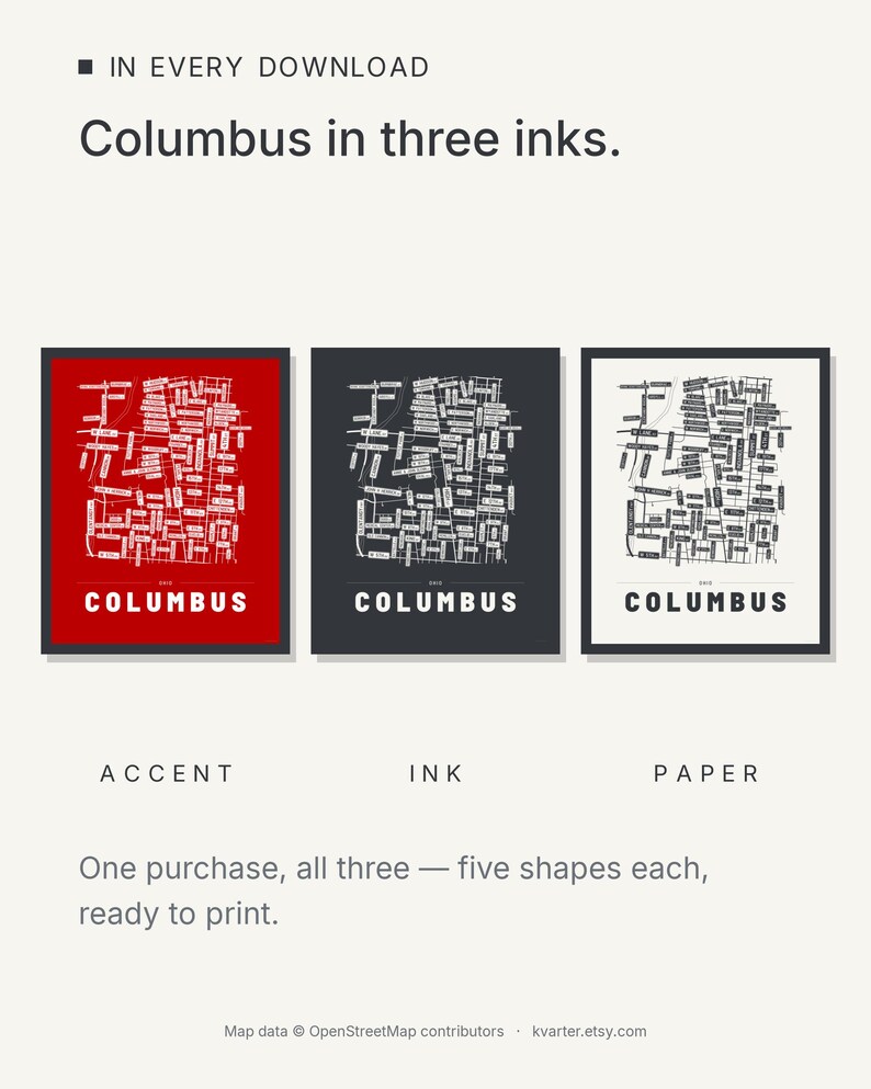 Columbus map wall art — Listing image 05 — colorways