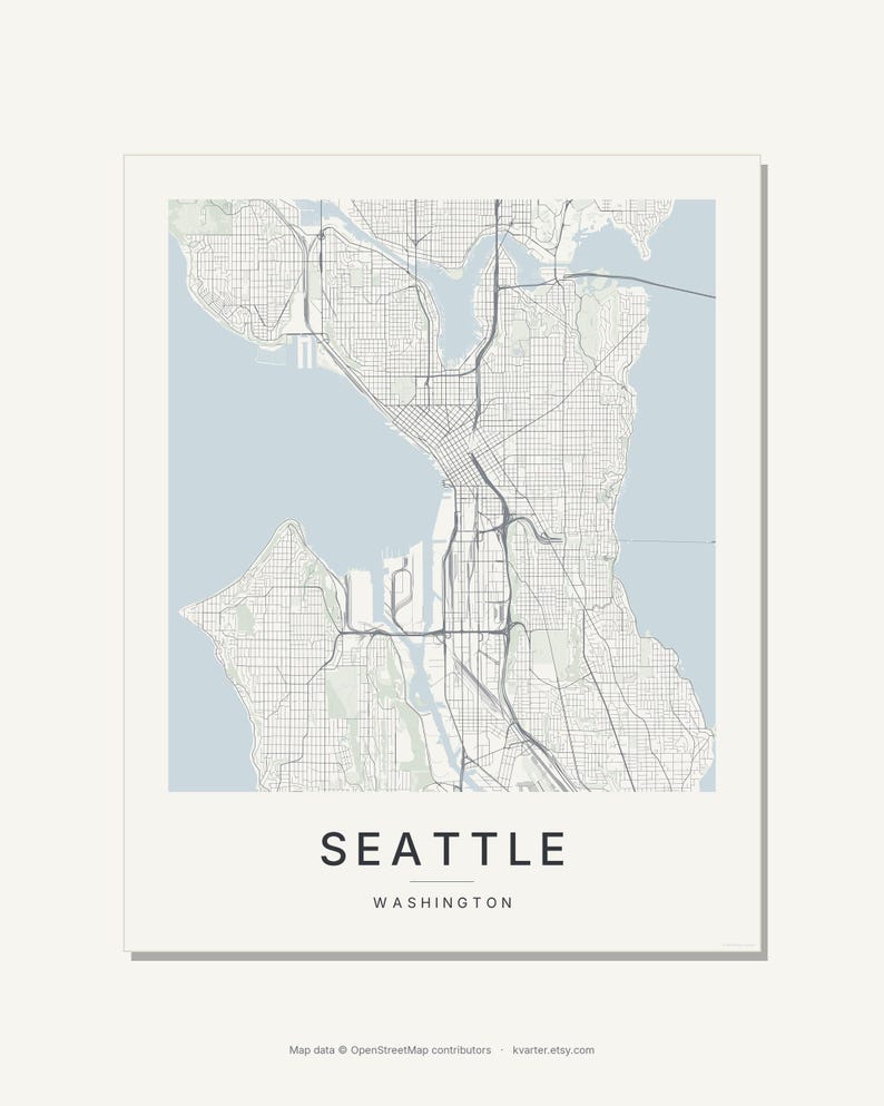 Seattle map wall art — Listing image 03 — flat