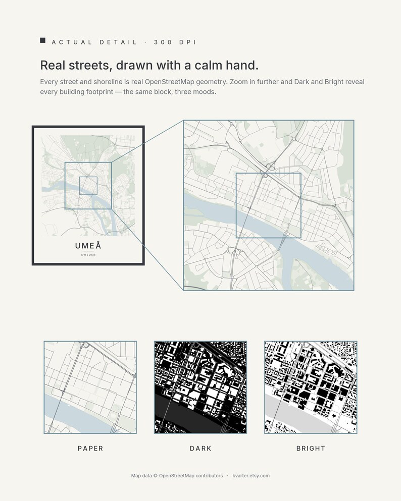 Umea Map Print, Umea Poster, Wall Art, Printable, Digital Download, Minimalist City Map, Scandi (Umeå) image 4