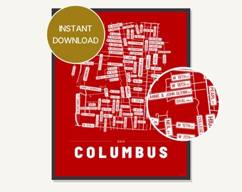 Columbus Ohio Street Map Print, Typography City Wall Art (Digital Download)