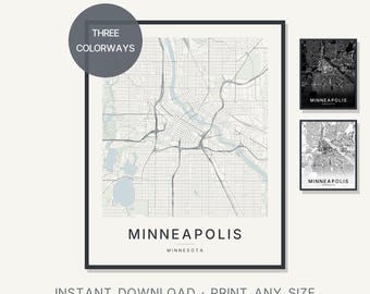 Stadtplan von Minneapolis, Minnesota, als Kunstdruck im minimalistischen Stil (Digitaler Download)