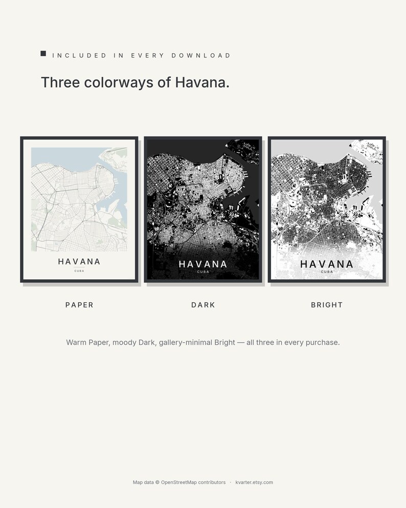 Havana map wall art — Listing image 02 — colorways