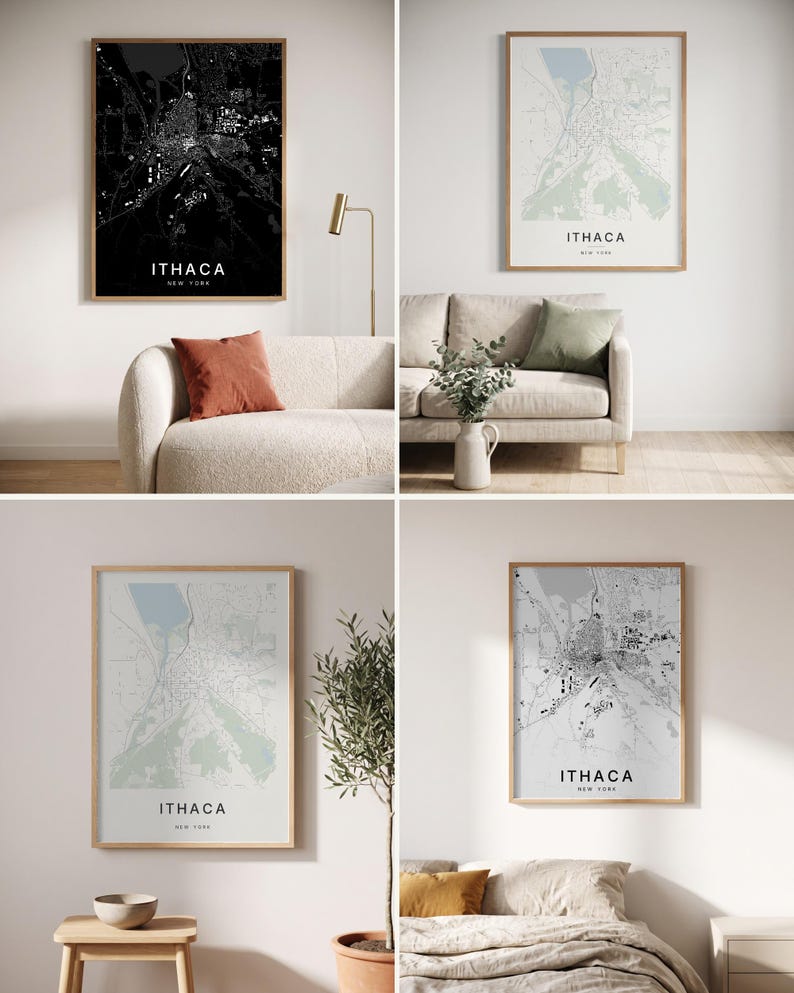 Ithaca map wall art — Listing image 02 — colorways