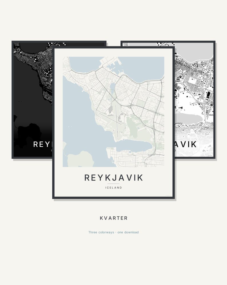 Reykjavik Map Print, City Poster, Printable Wall Art, Minimalist Digital Download, Scandi City Map, Housewarming Gift image 1