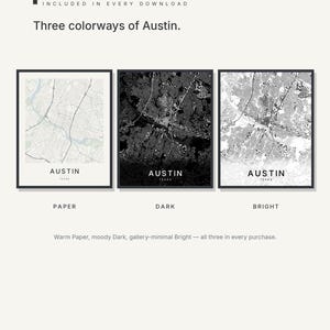Austin map wall art — Listing image 02 — colorways