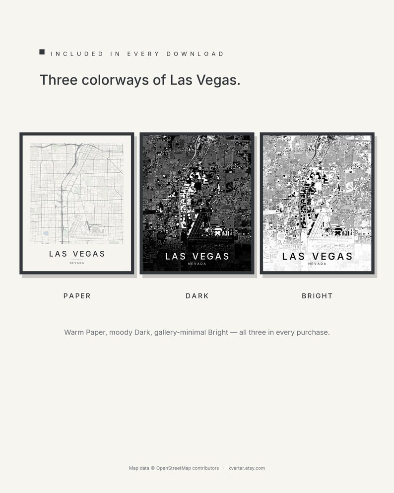Las Vegas map wall art — Listing image 02 — colorways