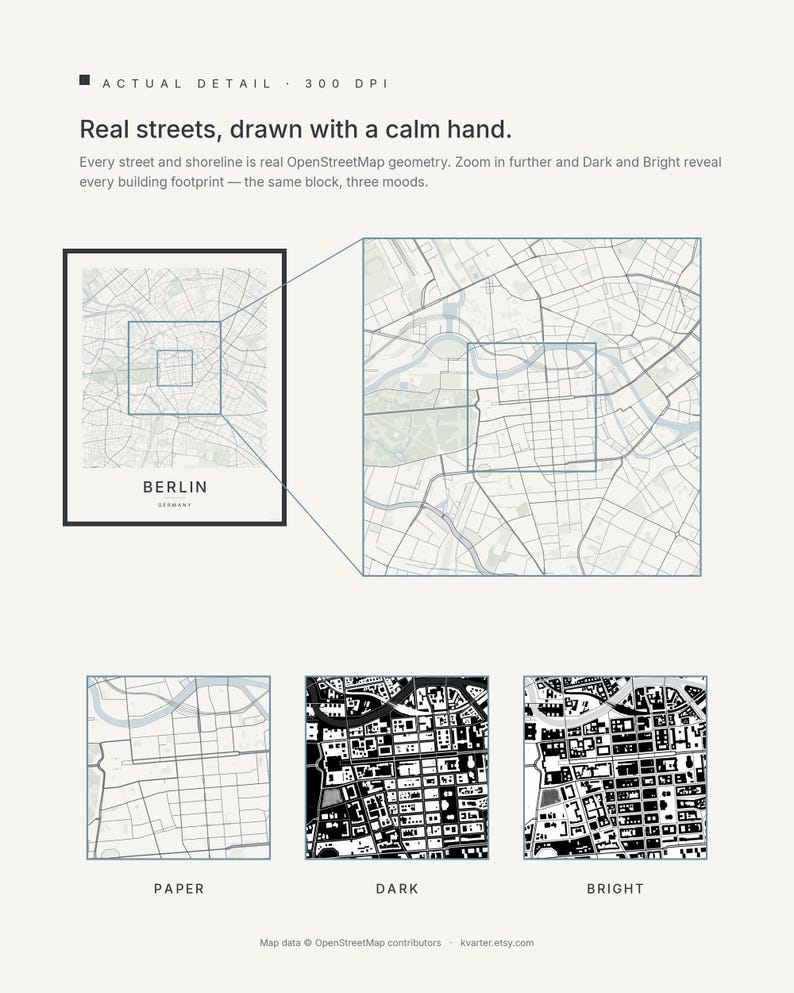 Berlin map wall art — Listing image 04 — detail