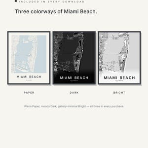 Miami Beach map wall art — Listing image 02 — colorways