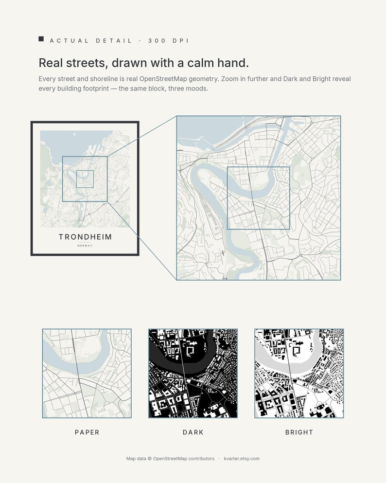 Trondheim map wall art — Listing image 04 — detail