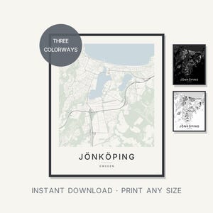 Mappa di Jönköping, Svezia, stampa digitale, arte murale minimalista scandinava (download digitale)